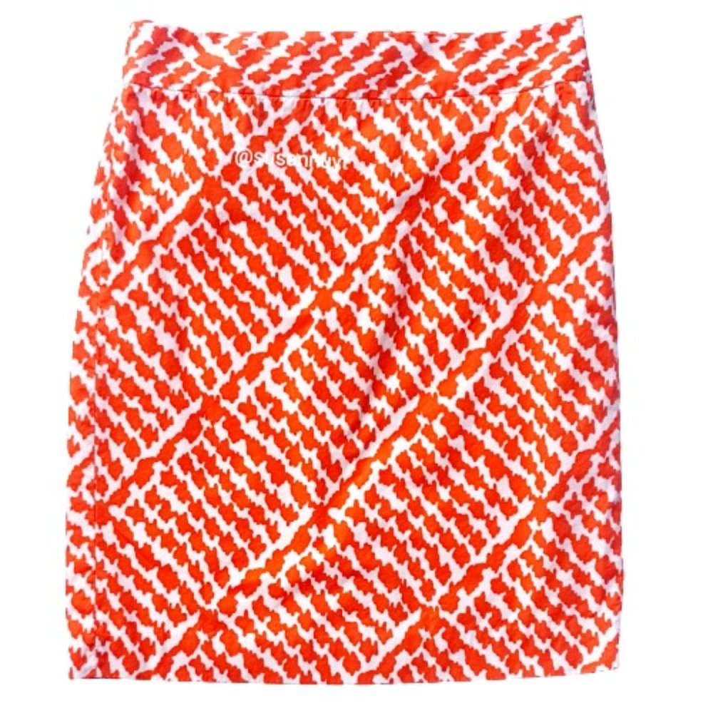 Womens 8 J.Crew Orange & White Soft Girl Geometric Abstract Retro Pencil Skirt